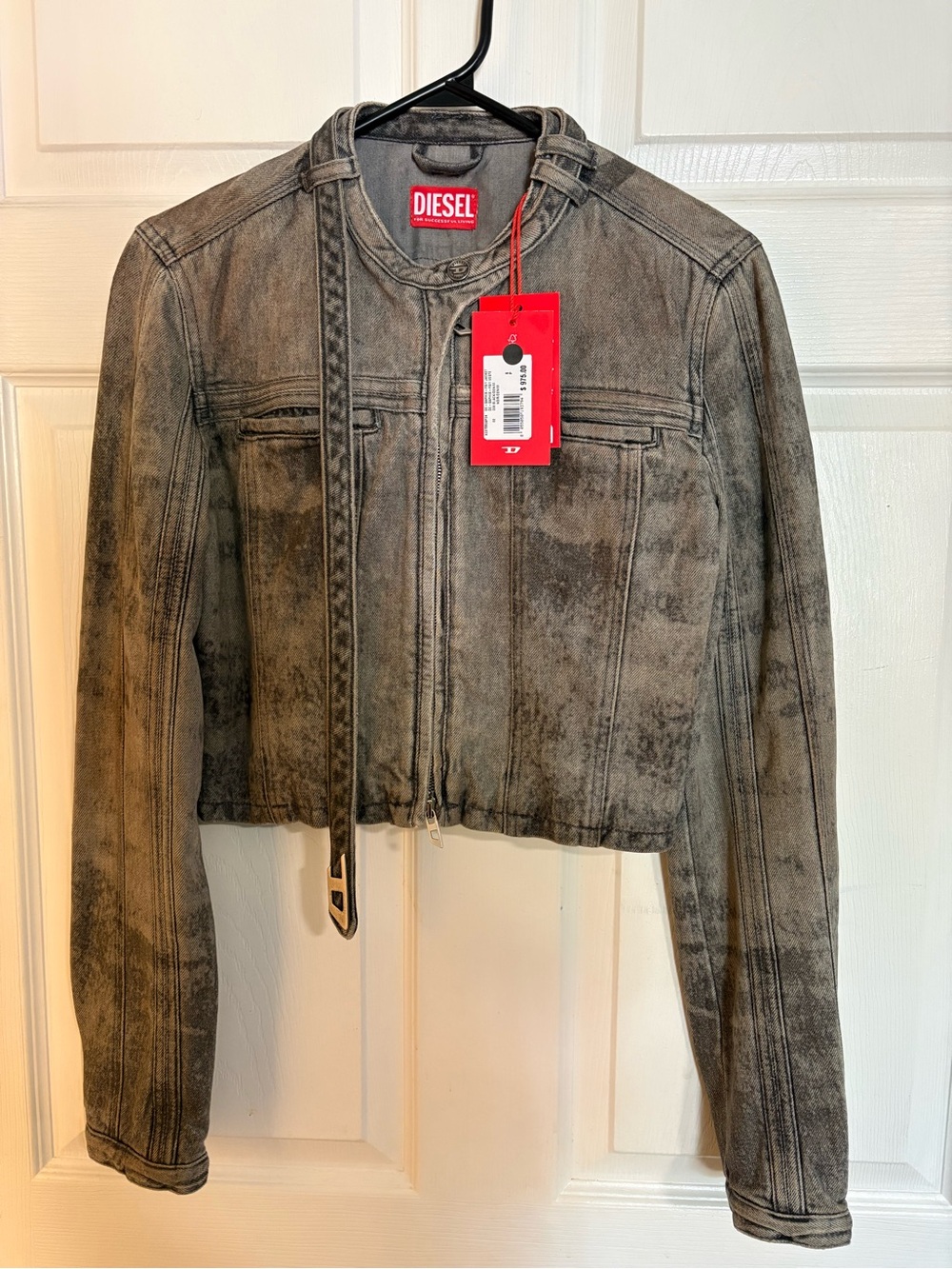 Diesel Women's Grey Washed Denim Jacket with Belt Detail